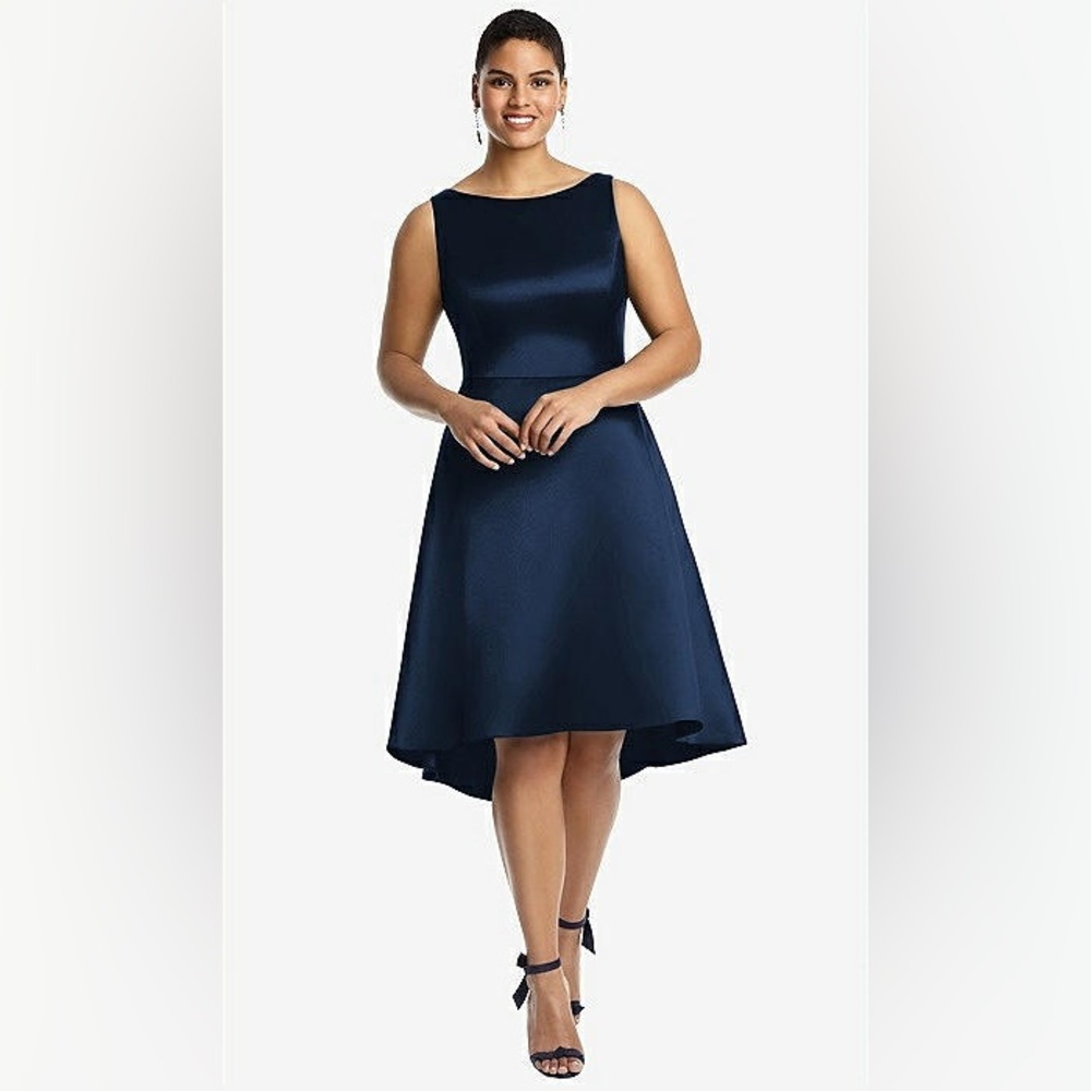 Alfred Sung Womens Midnight Navy High Low Flare Cocktail Dress NWT - size 14